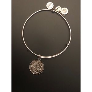 Alex and Ani "Mom" Peony Charm Bangle in Silver-Tone Brass